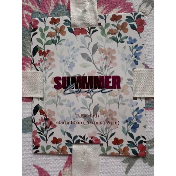 NWT Summer Love Tablecloth Blue Pink 60" x 102" 70% Cotton Mireille Designs - Picture 5 of 7